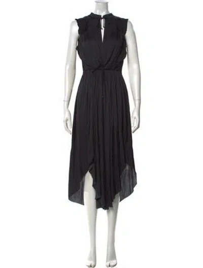 Pre-owned Ulla Johnson Tie Neck Midi Length Dress In Black