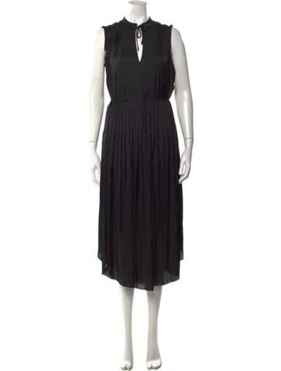 Pre-owned Ulla Johnson Tie Neck Midi Length Dress In Black