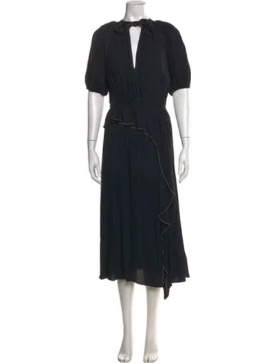 Pre-owned Ulla Johnson Tie Neck Midi Length Dress In Black/blue