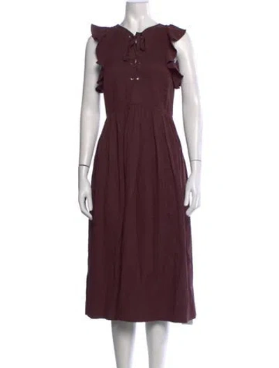 Pre-owned Ulla Johnson Tie Neck Midi Length Dress In Burgundy