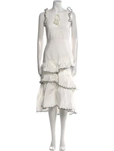 Pre-owned Ulla Johnson Tie Neck Midi Length Dress In White