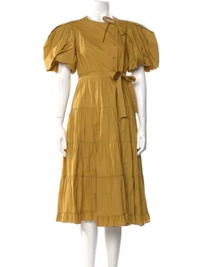 Pre-owned Ulla Johnson Tie Neck Midi Length Dress In Yellow