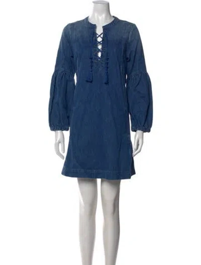 Pre-owned Ulla Johnson Tie Neck Mini Dress In Blue