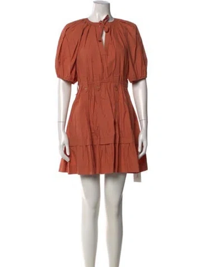 Pre-owned Ulla Johnson Tie Neck Mini Dress In Orange