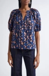 Ulla Johnson Tie Neck Puff Sleeve Top In Blue