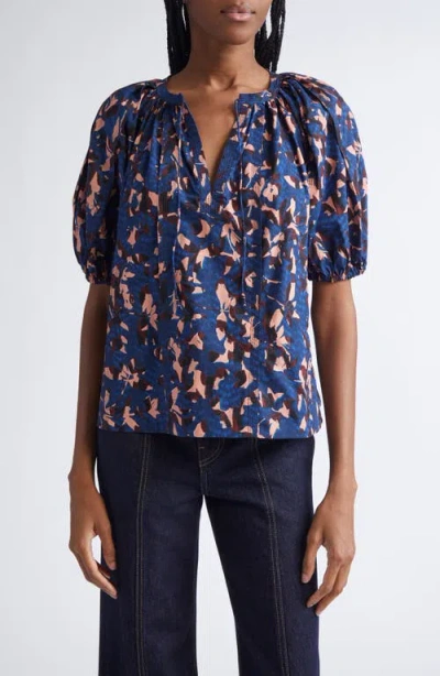 Ulla Johnson Tie Neck Puff Sleeve Top In Blue