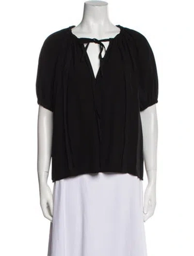Pre-owned Ulla Johnson Tie Neck Short Sleeve Blouse In Black
