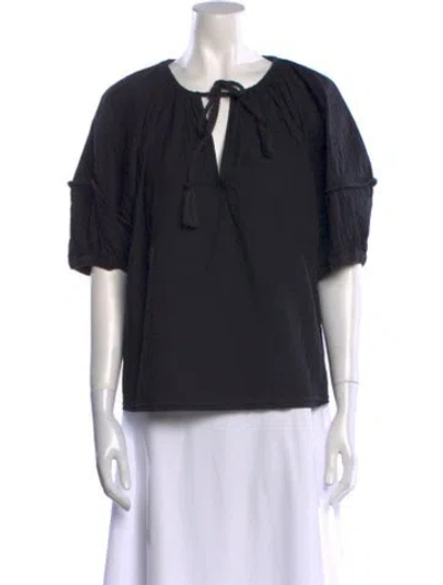 Pre-owned Ulla Johnson Tie Neck Short Sleeve Blouse In Black