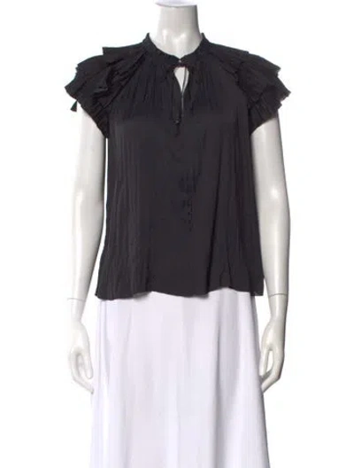 Pre-owned Ulla Johnson Tie Neck Short Sleeve Blouse In Black