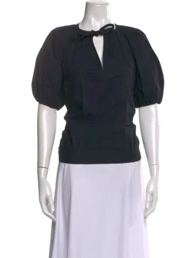 Pre-owned Ulla Johnson Tie Neck Short Sleeve Blouse In Black