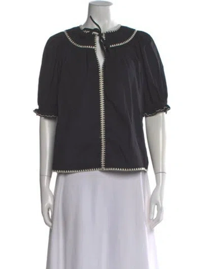 Pre-owned Ulla Johnson Tie Neck Short Sleeve Blouse In Black