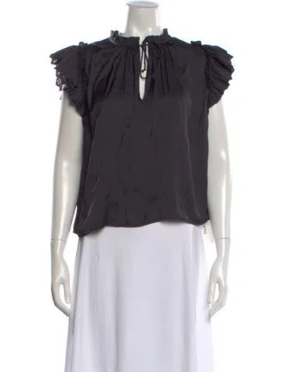 Pre-owned Ulla Johnson Tie Neck Short Sleeve Blouse In Black