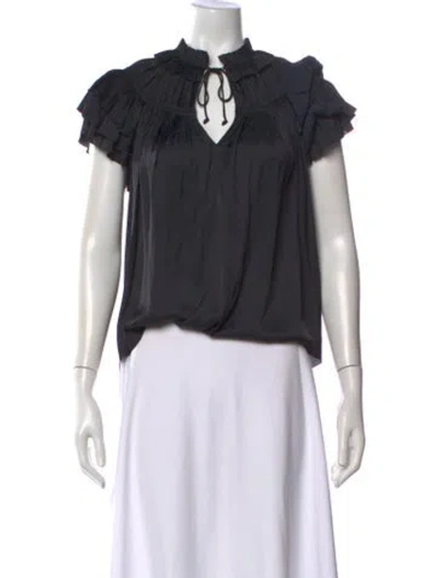 Pre-owned Ulla Johnson Tie Neck Short Sleeve Blouse In Black