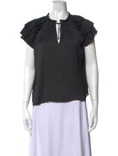 Pre-owned Ulla Johnson Tie Neck Short Sleeve Blouse In Black