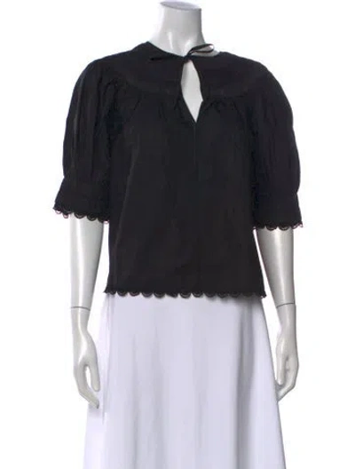 Pre-owned Ulla Johnson Tie Neck Short Sleeve Blouse In Black