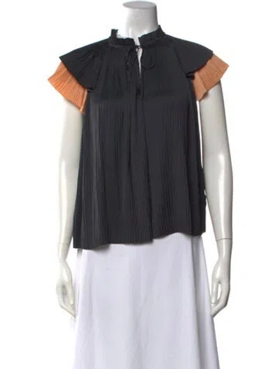 Pre-owned Ulla Johnson Tie Neck Short Sleeve Blouse In Black