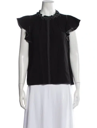 Pre-owned Ulla Johnson Tie Neck Short Sleeve Blouse In Black