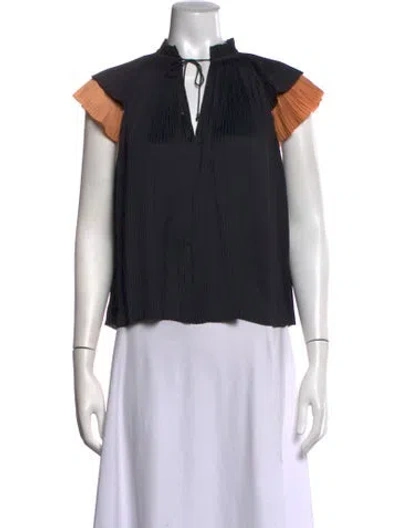 Pre-owned Ulla Johnson Tie Neck Short Sleeve Blouse In Black