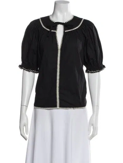 Pre-owned Ulla Johnson Tie Neck Short Sleeve Blouse In Blue