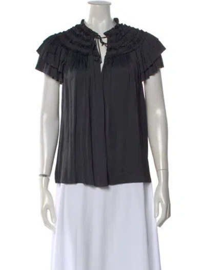 Pre-owned Ulla Johnson Tie Neck Short Sleeve Blouse In Blue
