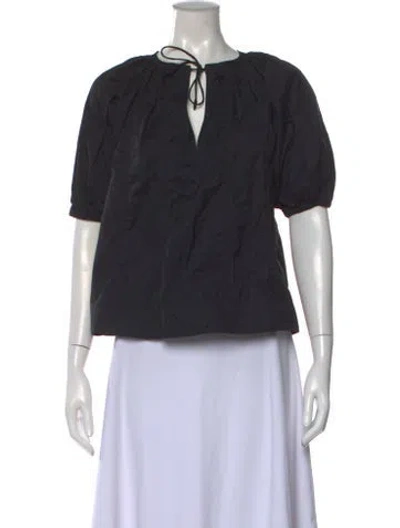 Pre-owned Ulla Johnson Tie Neck Short Sleeve Blouse In Blue