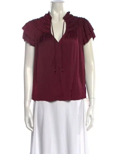 Pre-owned Ulla Johnson Tie Neck Short Sleeve Blouse In Burgundy