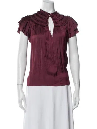 Pre-owned Ulla Johnson Tie Neck Short Sleeve Blouse In Burgundy