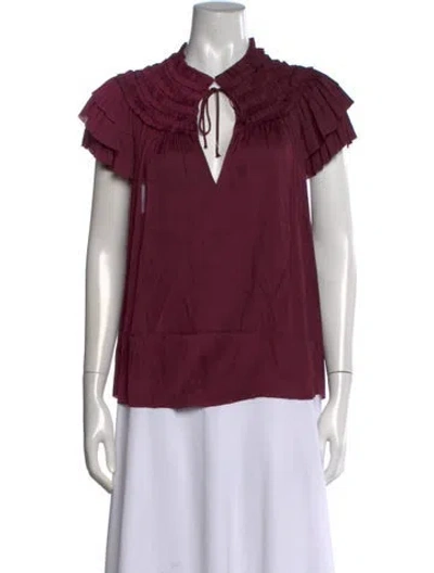Pre-owned Ulla Johnson Tie Neck Short Sleeve Blouse In Burgundy