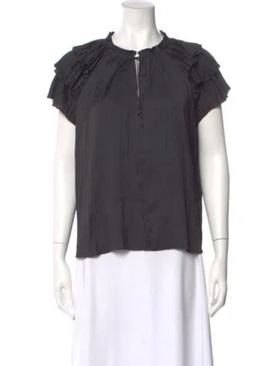 Pre-owned Ulla Johnson Tie Neck Short Sleeve Blouse In Gray