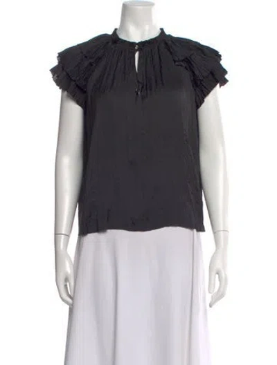 Pre-owned Ulla Johnson Tie Neck Short Sleeve Blouse In Gray