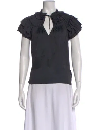 Pre-owned Ulla Johnson Tie Neck Short Sleeve Blouse In Gray