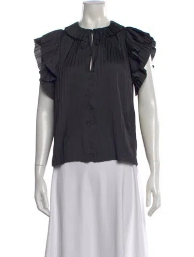 Pre-owned Ulla Johnson Tie Neck Short Sleeve Blouse In Gray