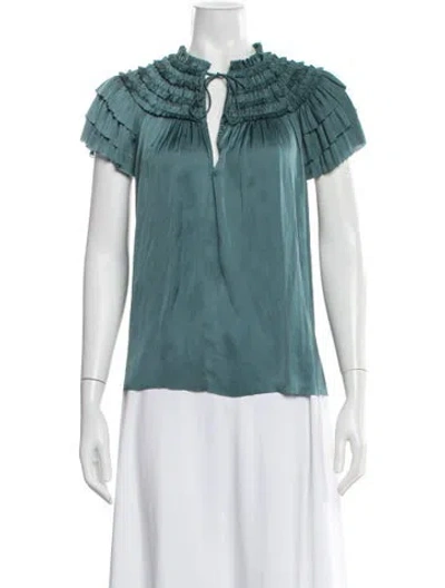 Pre-owned Ulla Johnson Tie Neck Short Sleeve Blouse In Multi