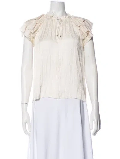 Pre-owned Ulla Johnson Tie Neck Short Sleeve Blouse In Neutral