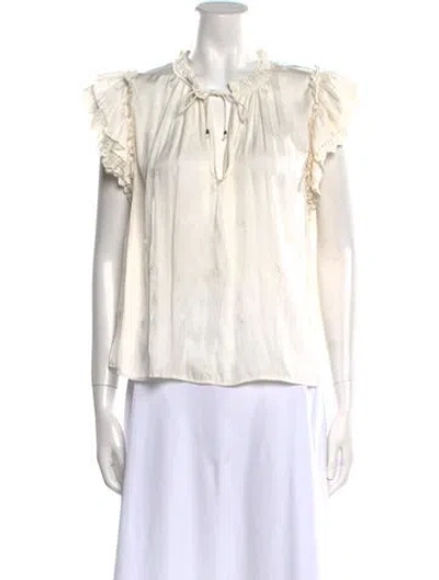 Pre-owned Ulla Johnson Tie Neck Short Sleeve Blouse In Neutral