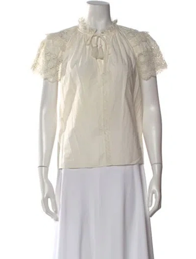 Pre-owned Ulla Johnson Tie Neck Short Sleeve Blouse In Neutral