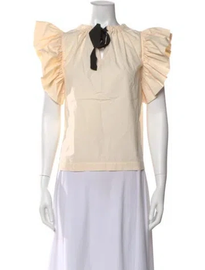 Pre-owned Ulla Johnson Tie Neck Short Sleeve Blouse In Neutral