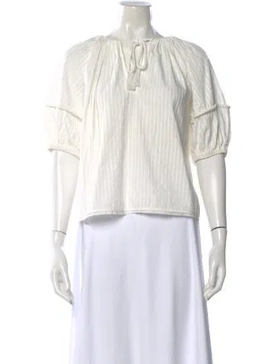 Pre-owned Ulla Johnson Tie Neck Short Sleeve Blouse In Neutral