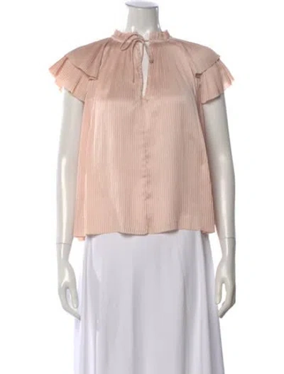Pre-owned Ulla Johnson Tie Neck Short Sleeve Blouse In Neutral