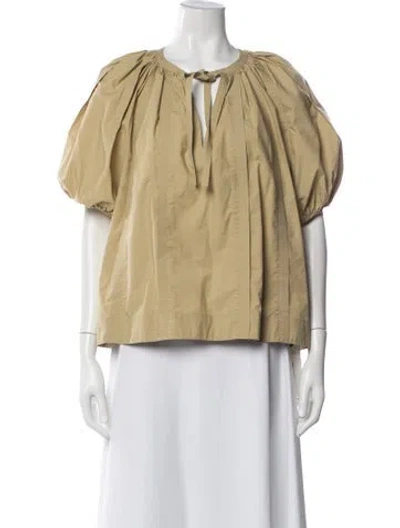 Pre-owned Ulla Johnson Tie Neck Short Sleeve Blouse In Neutral