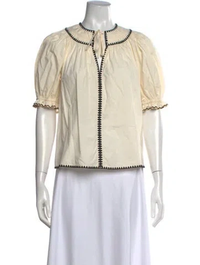 Pre-owned Ulla Johnson Tie Neck Short Sleeve Blouse In Neutrals