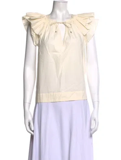 Pre-owned Ulla Johnson Tie Neck Short Sleeve Blouse In Neutrals