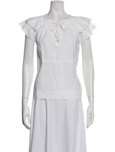 Pre-owned Ulla Johnson Tie Neck Short Sleeve Blouse In Neutrals