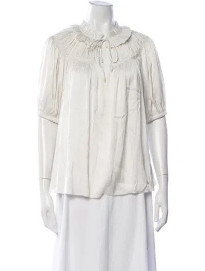 Pre-owned Ulla Johnson Tie Neck Short Sleeve Blouse In Neutrals/white