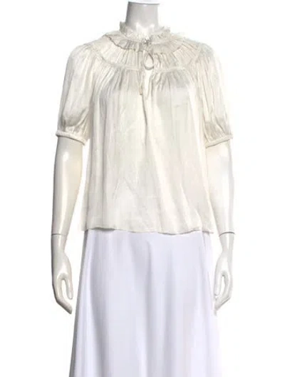 Pre-owned Ulla Johnson Tie Neck Short Sleeve Blouse In Neutrals/white