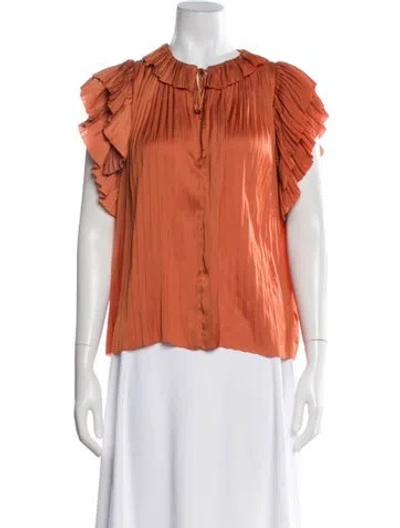 Pre-owned Ulla Johnson Tie Neck Short Sleeve Blouse In Orange