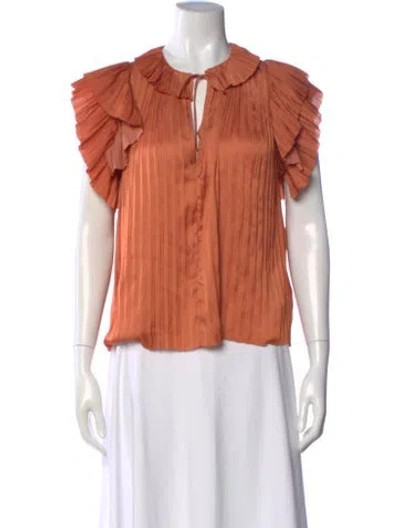 Pre-owned Ulla Johnson Tie Neck Short Sleeve Blouse In Orange