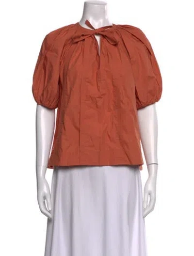 Pre-owned Ulla Johnson Tie Neck Short Sleeve Blouse In Orange