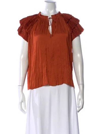 Pre-owned Ulla Johnson Tie Neck Short Sleeve Blouse In Orange