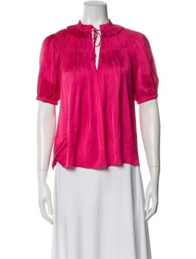 Pre-owned Ulla Johnson Tie Neck Short Sleeve Blouse In Pink